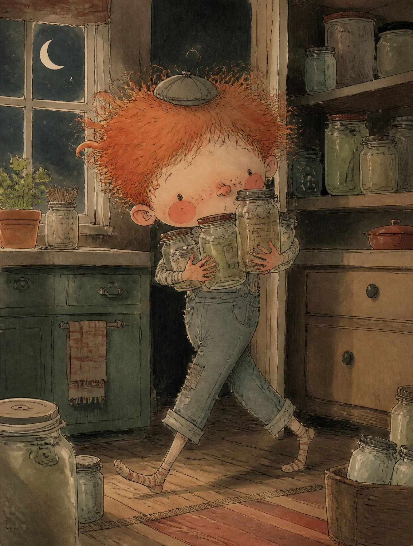 A Young Boy with Wild Red Hair, Freckles, Rosy Round Cheeks