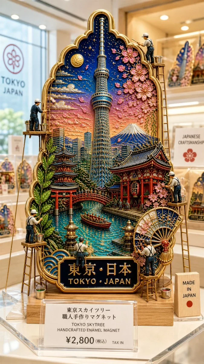 Ultra-Premium Cloisonné Enamel Collectible Fridge Magnet Displayed Inside a Bright