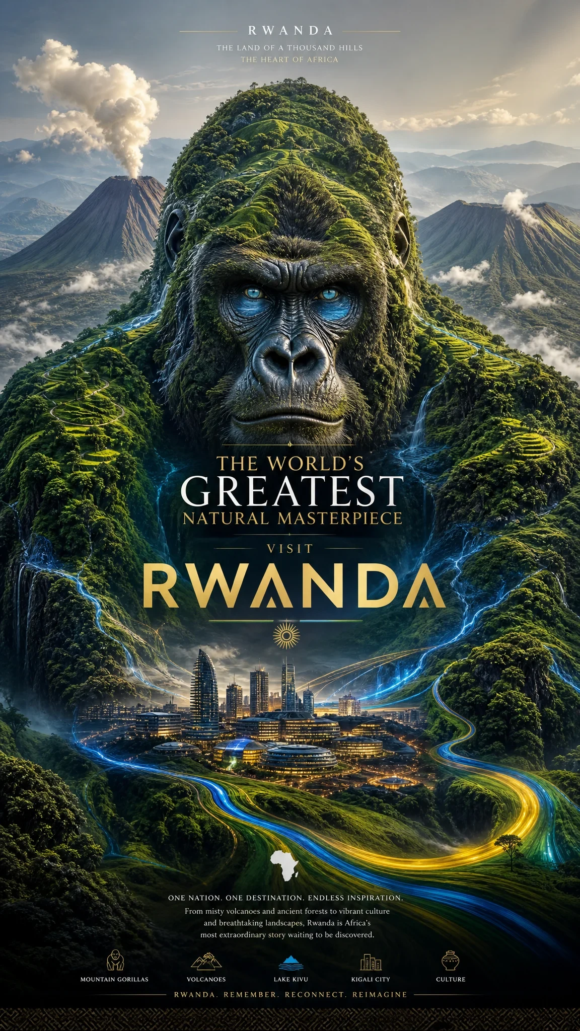 Revolutionary Tourism Poster for Rwanda Where the Entire Country Is Visualized
