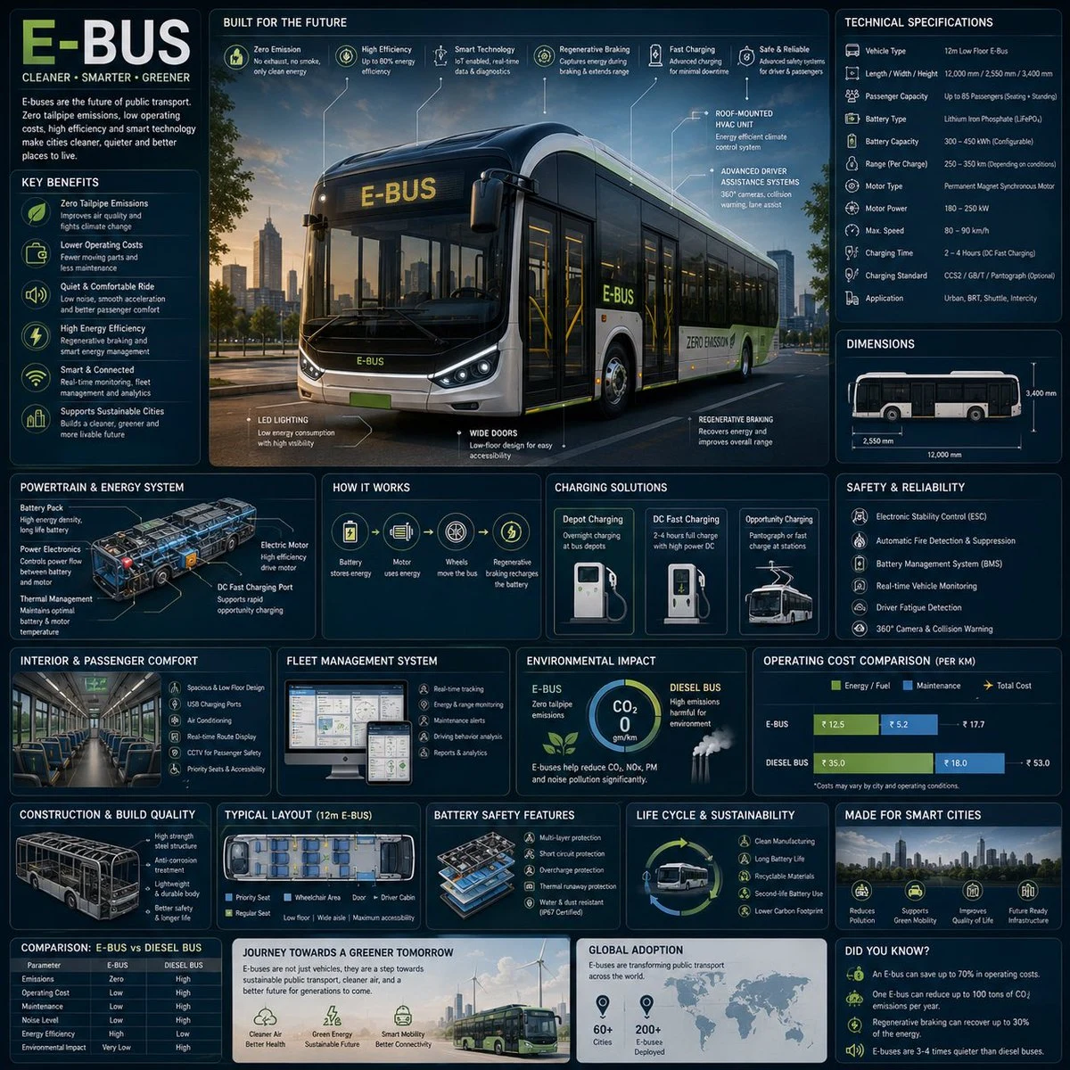 Premium Square “reference-Style Sustainable Transportation Infographic” Centered