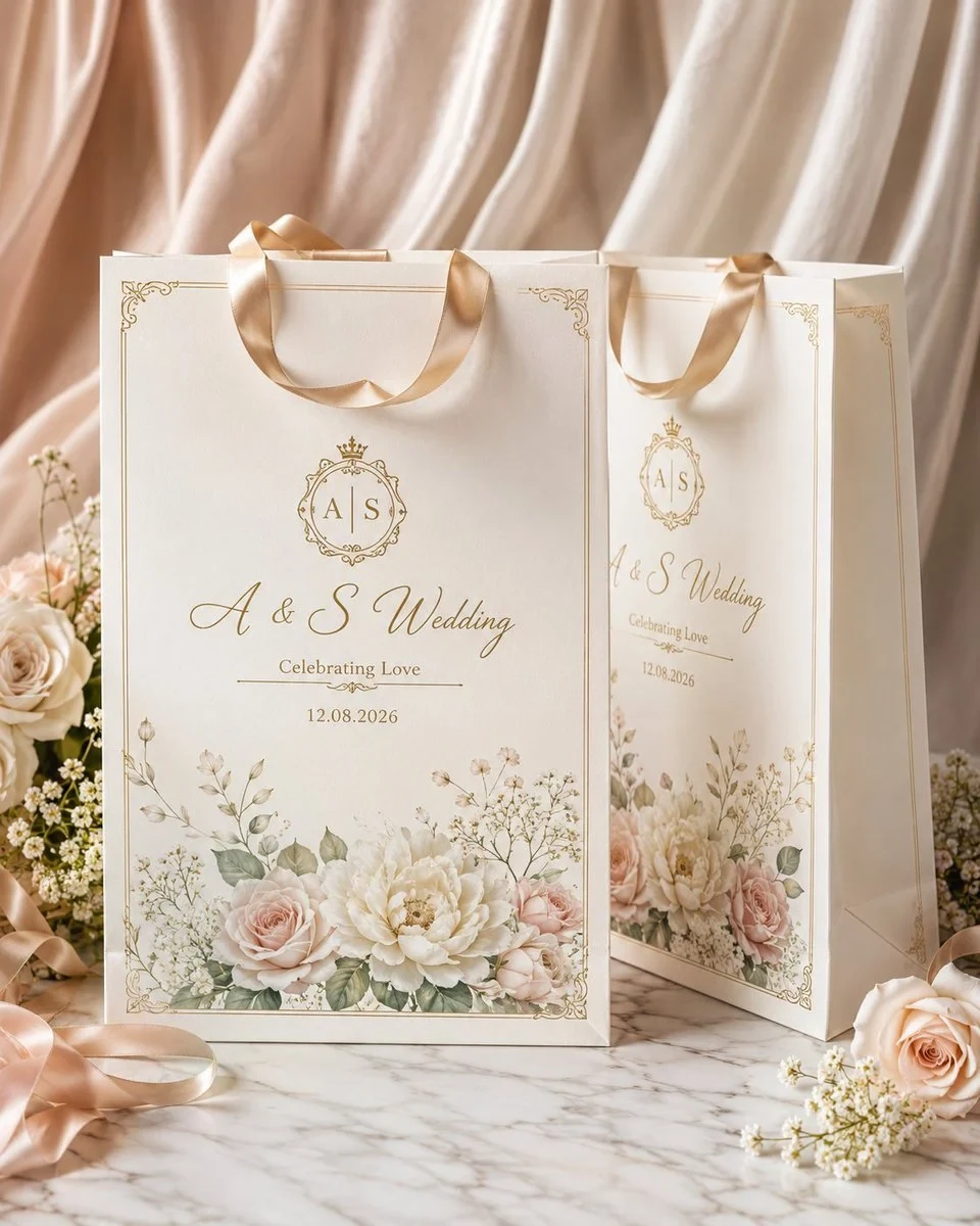 High-End Luxury Wedding Gift Bag Mockup in a Clean Premium Studio Setting