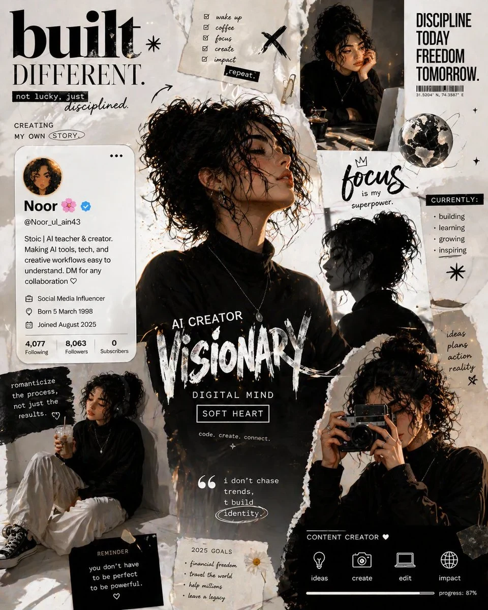 A Bold, Editorial-Style Digital Collage in a Monochrome White and Beige Theme