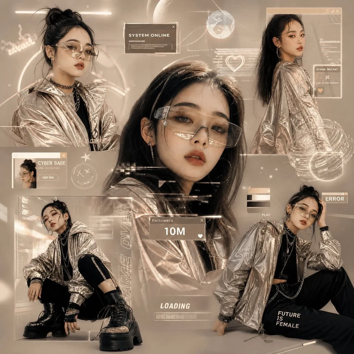 Futuristic Gen-Z Fashion Collage Inspired by Digital Influencers and Korean Street