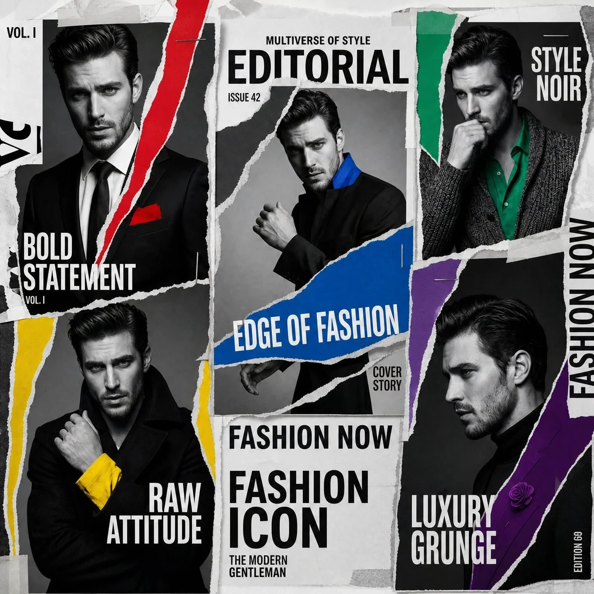 Luxury Editorial Multi-Cover Layout Featuring the Same Male Model in All Frames