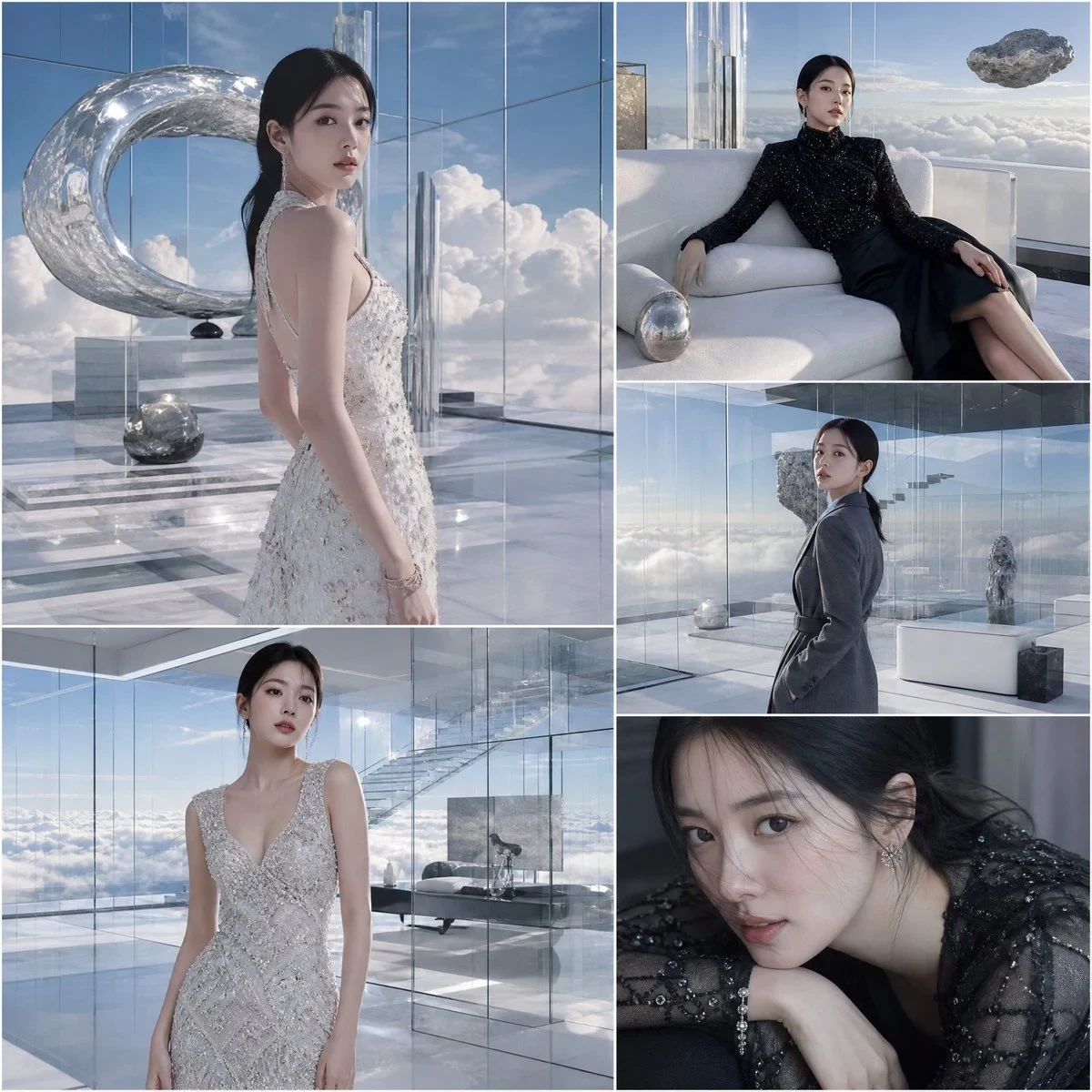 Luxury Fashion Collage Featuring a Stylish Korean Female Celebrity Inside a Fully