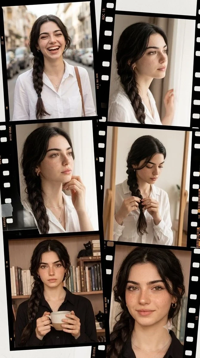 Vintage Filmstrip Collage of a Woman Ultra-Realistic IMAX-level Netflix-Style