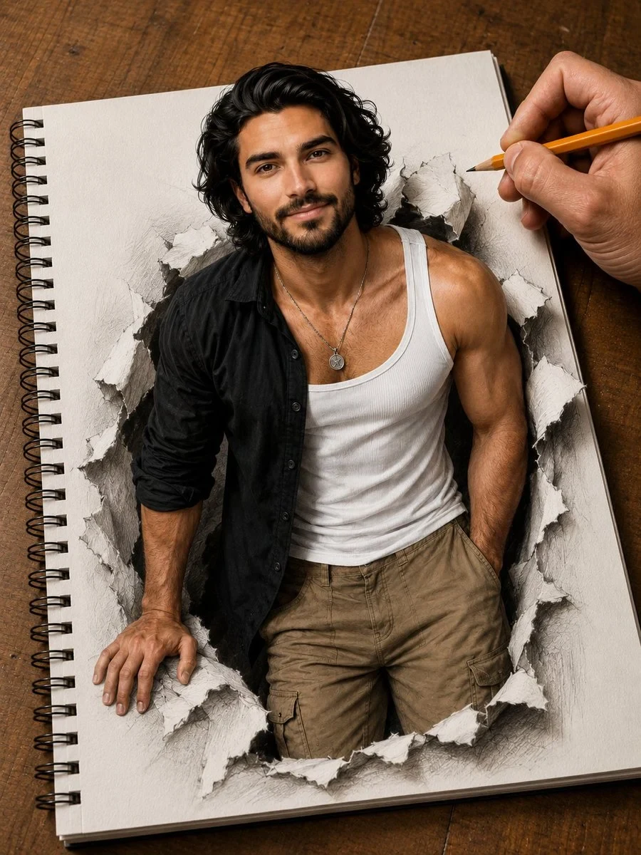 Hyper-Detailed Photorealistic Illustration of a Handsome Young Man Breaking Out