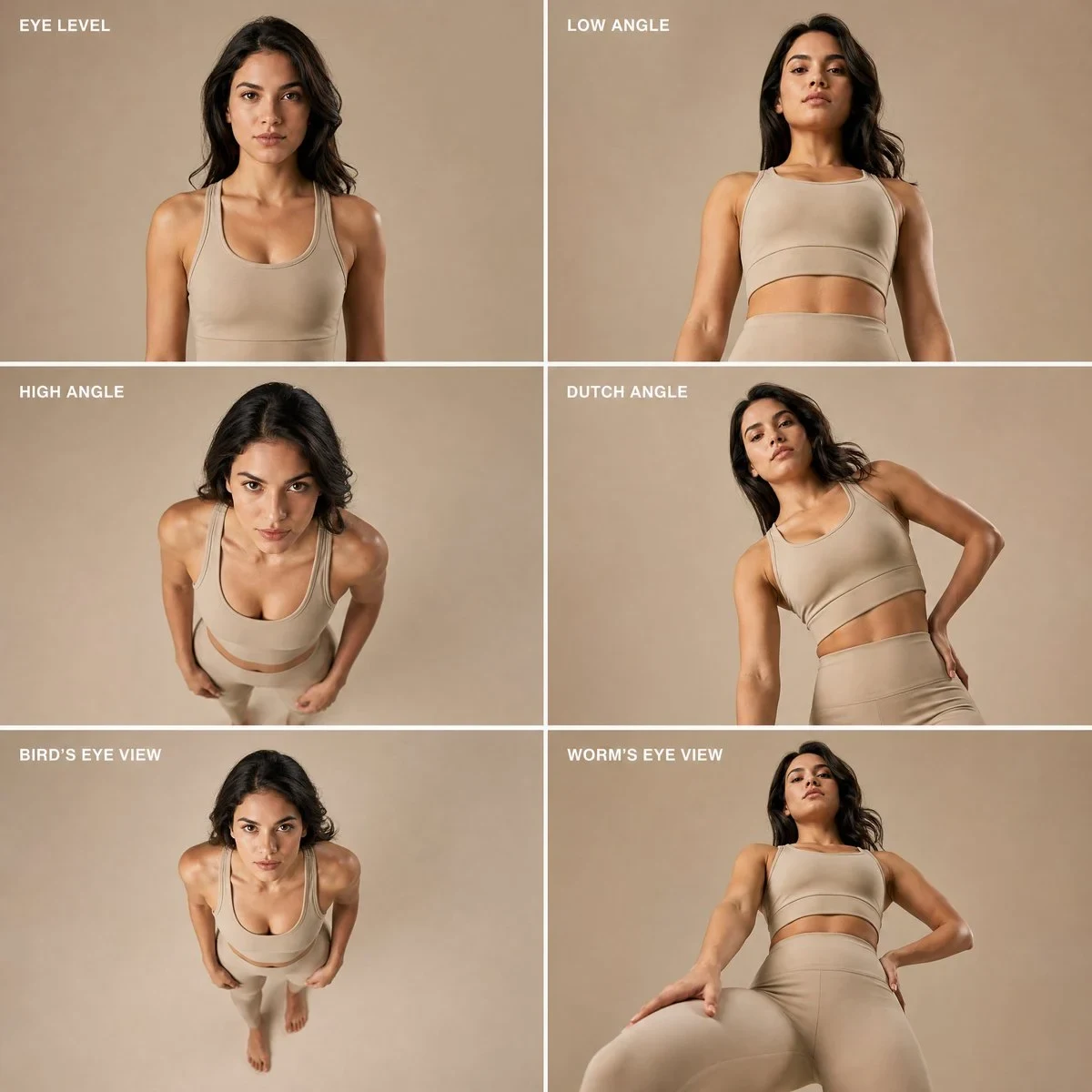 Ultra-Realistic Fashion Editorial Composite Image, 6-panel Grid Layout (3 Rows