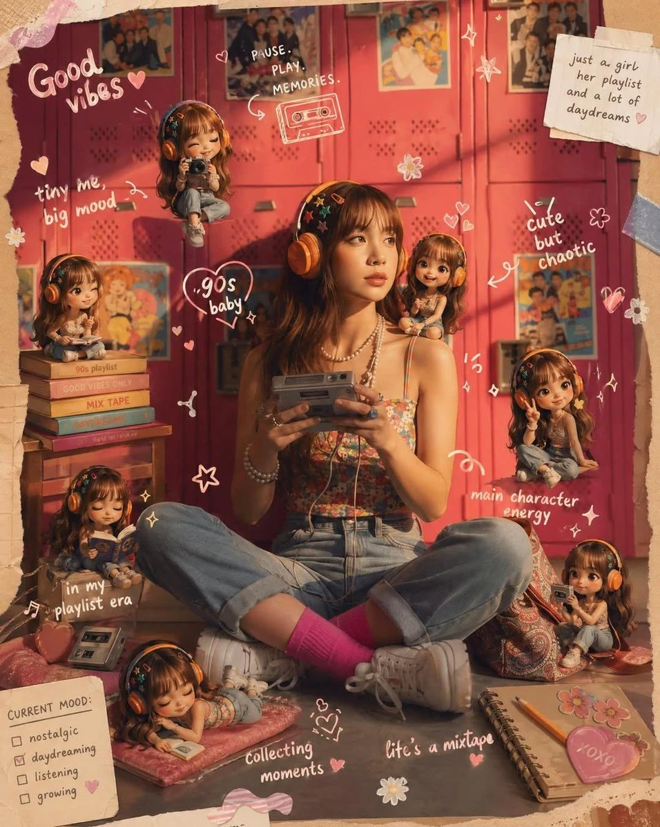 Provided Reference Image into a Cozy Aesthetic Scrapbook-Style Composition