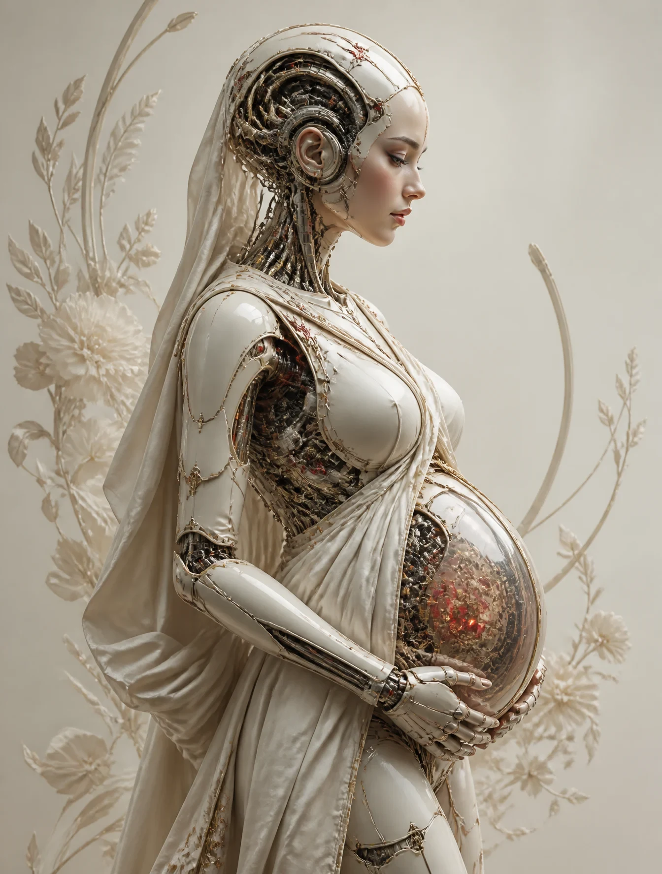 A Breathtaking Futuristic Biomechanical Maternity Portrait of a Pregnant Female