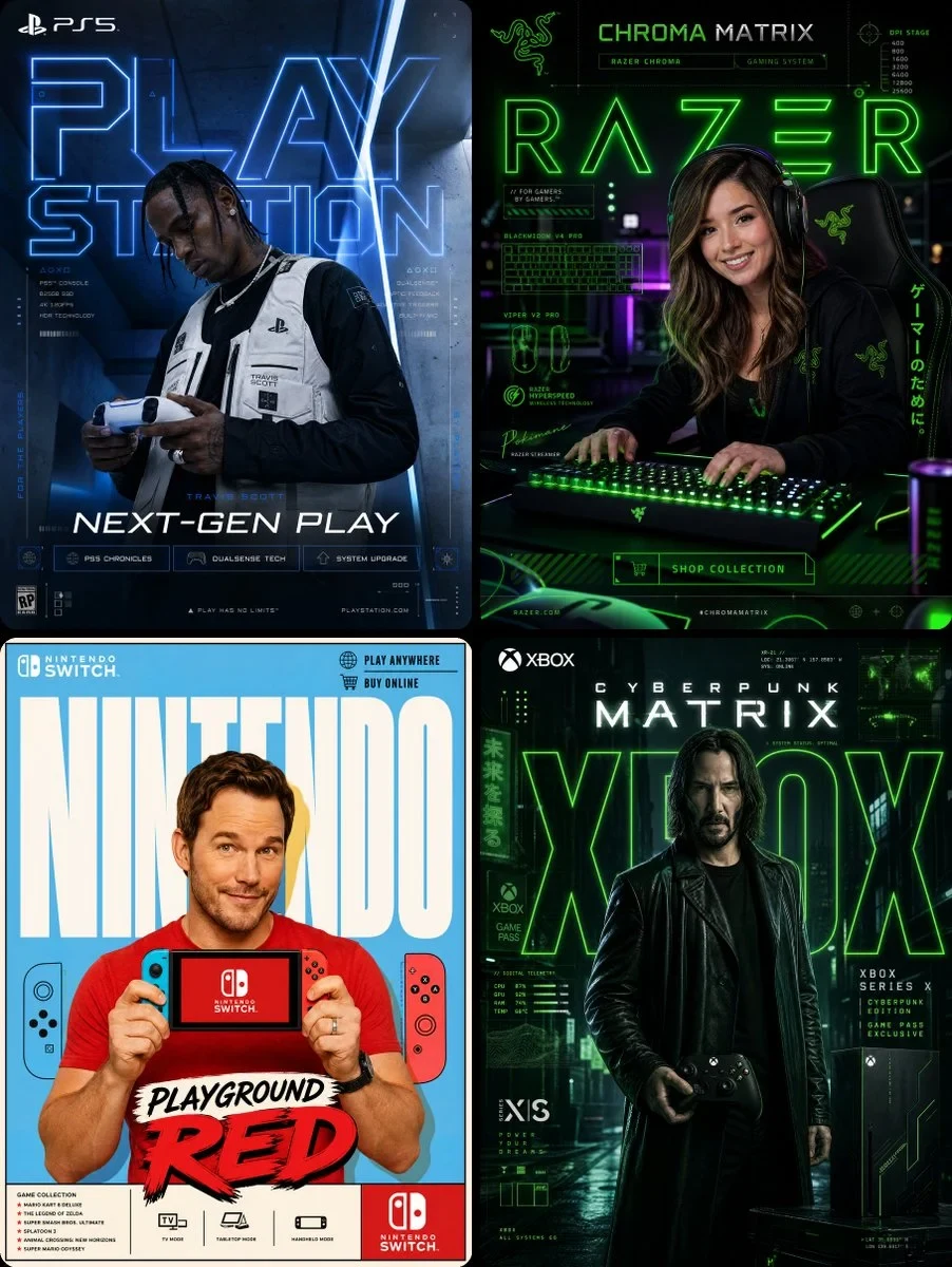 Gaming & Consoles (playstation, Xbox, Nintendo, Razer) Neon Blue Sci-Fi