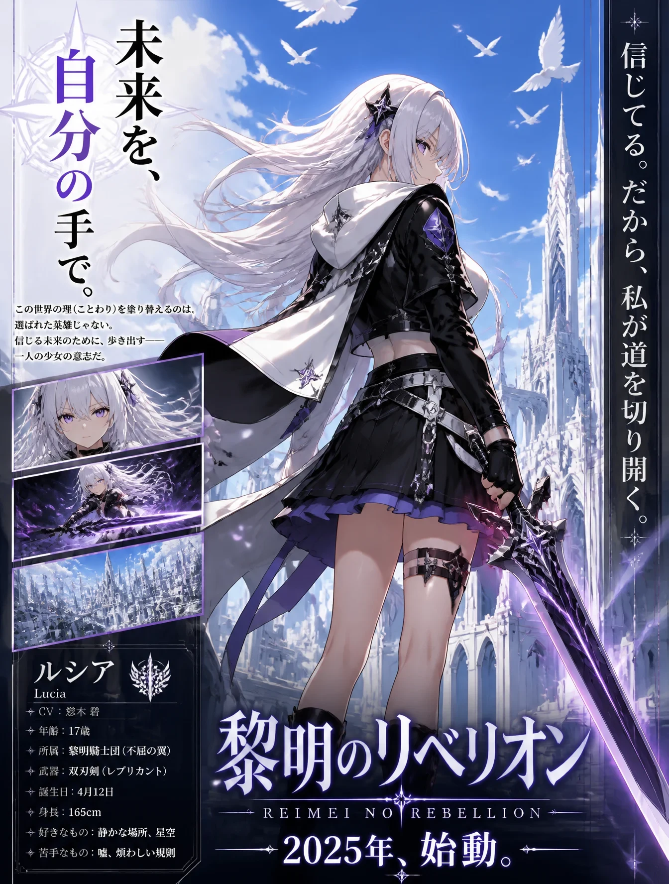 A polished anime-style vertical key visual pos