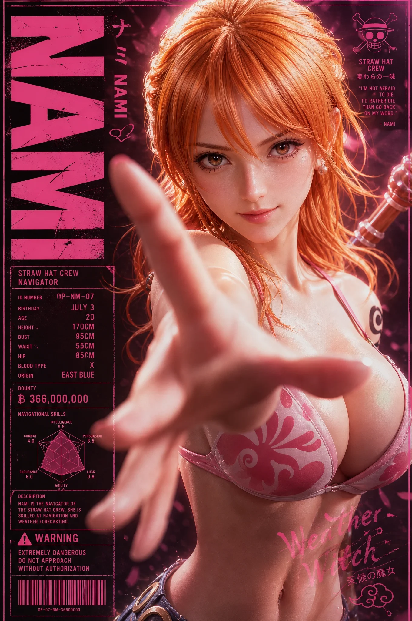 A vertical character poster featuring 娜美 (Nami