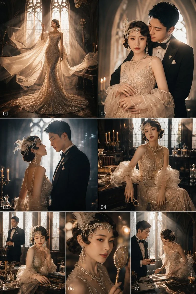 请基于用户上传的两位成年人清晰生活照，生成一张「Gatsby 风格 / 1920s Art