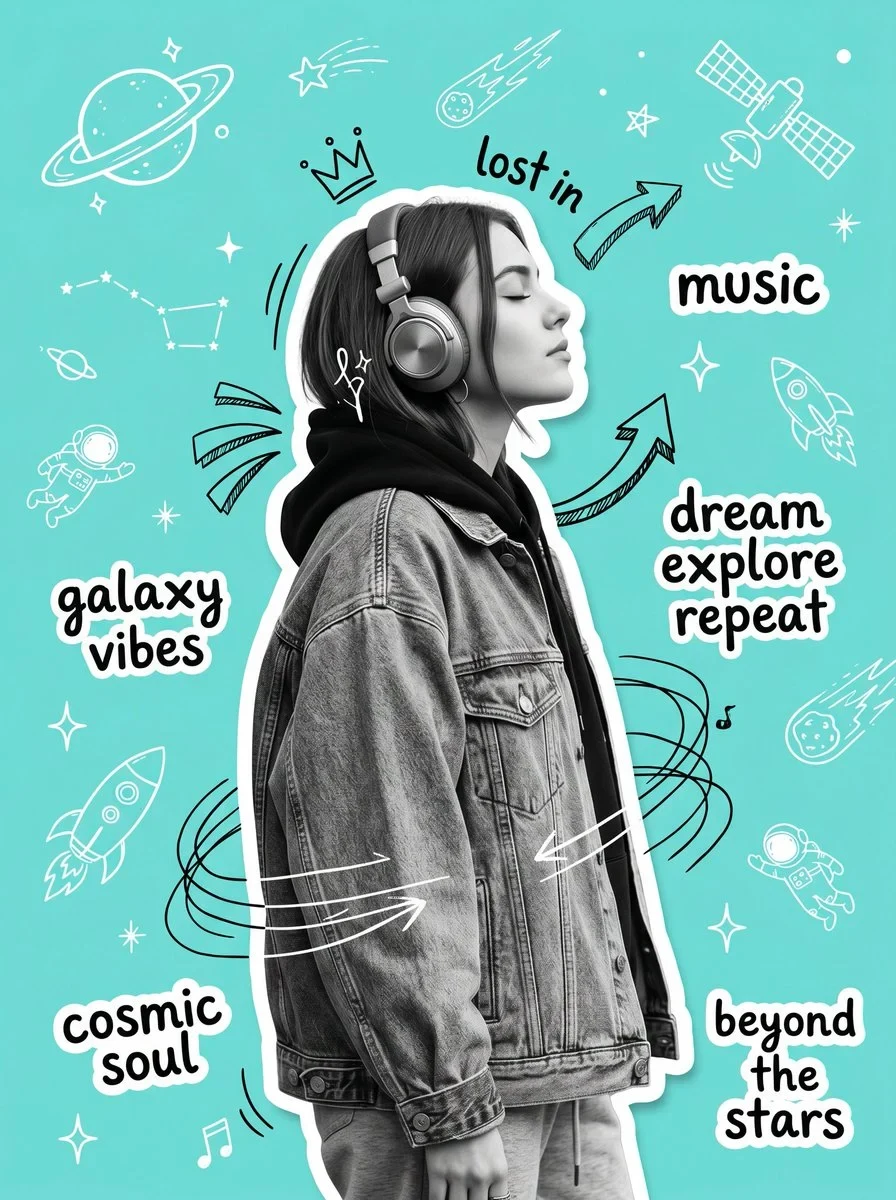 Original Y2K-inspired Scrapbook Collage Poster Featuring a Stylish Young Woman