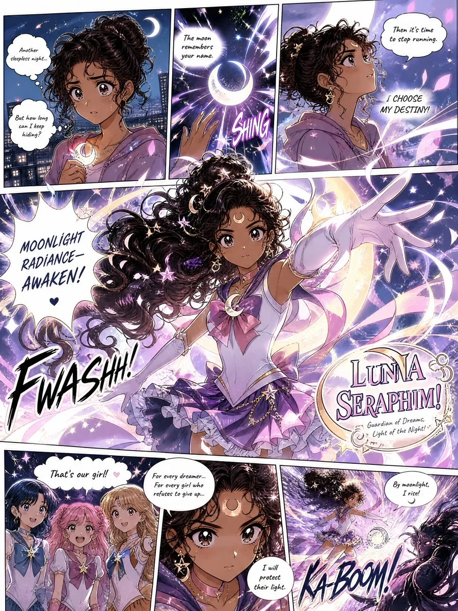 Full-Page Colored Magical-Girl Manga Illustration Inspired by Sailor Moon