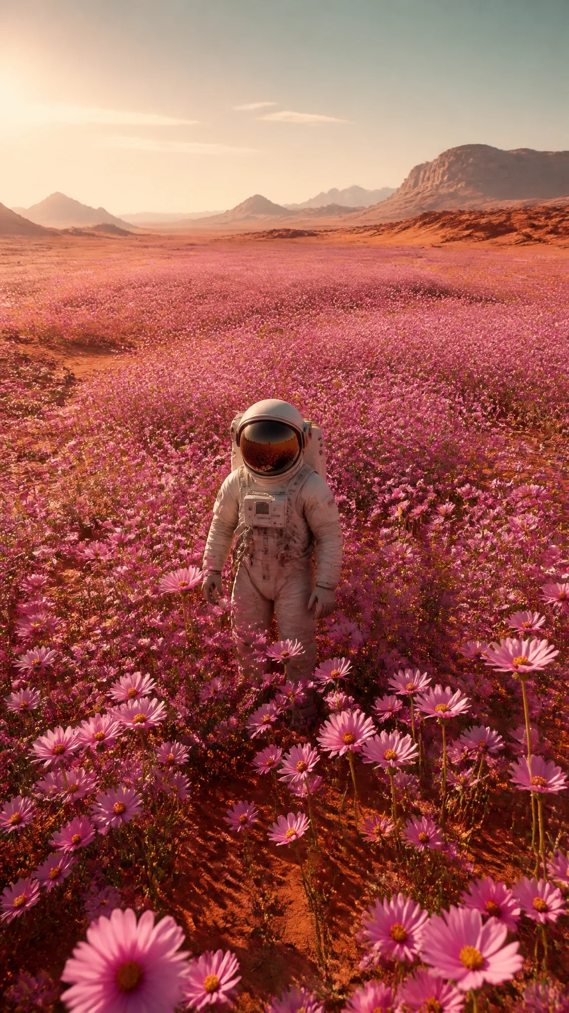 Astronaut in a Realistic, Well-Textured Space Suit Standing at the Center of