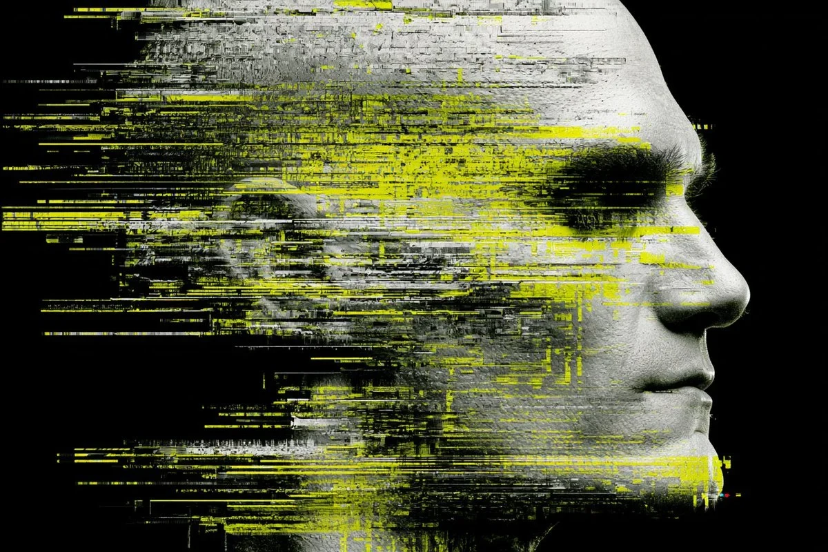 SUBJECT Rendered in a Glitch Art Digital Dissolution Style