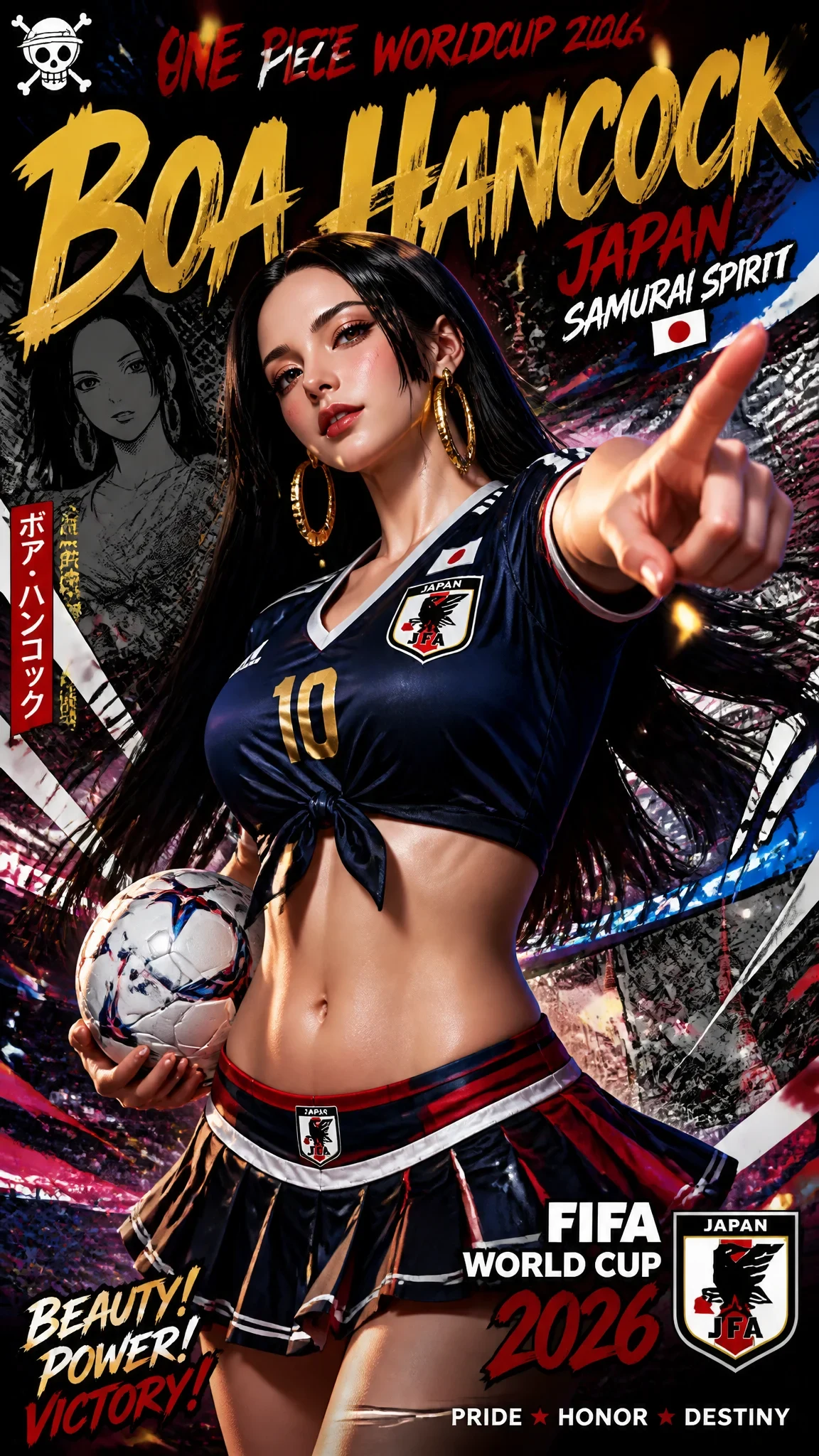 以现代Comic Book 2026年世界杯风格制作一张高影响力的肖像海报，人物为海贼王女帝