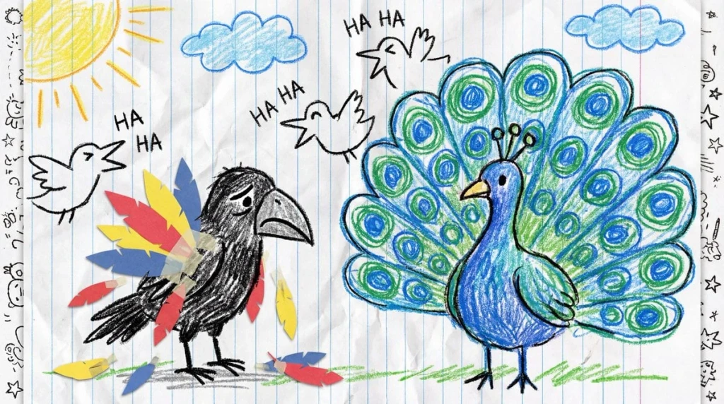 Illustration & 3D — A childs crayon drawing on white lined noteb
