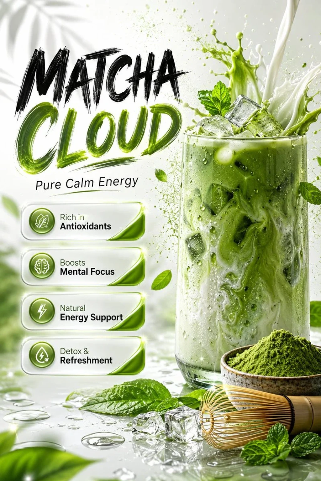 Food — Ultrarealistic premium matcha beverage adver