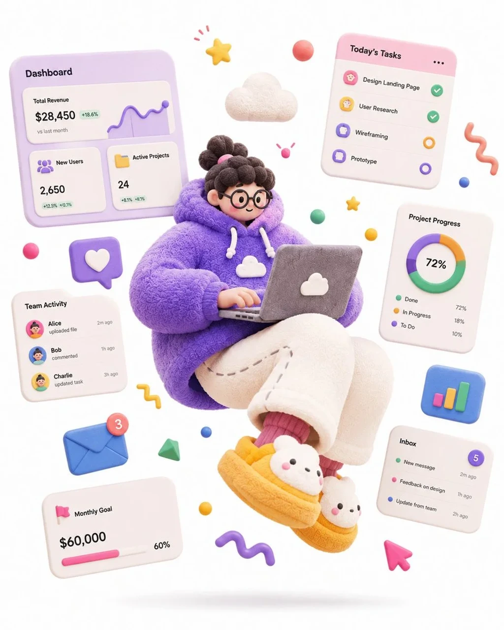 Commercial Product — A complete single 3D illustration exaggerate