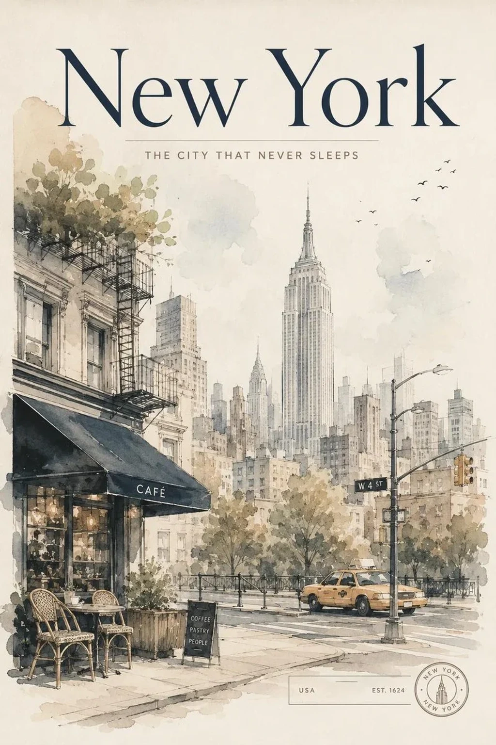 Brand Design — Vintage watercolor travel poster illustration