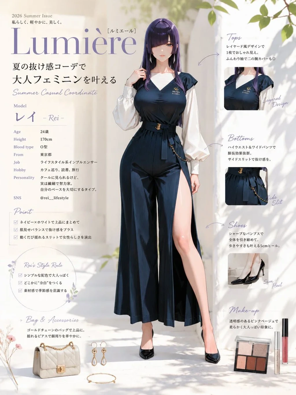 Illustration & 3D — A stylish young woman with sleek dark violet