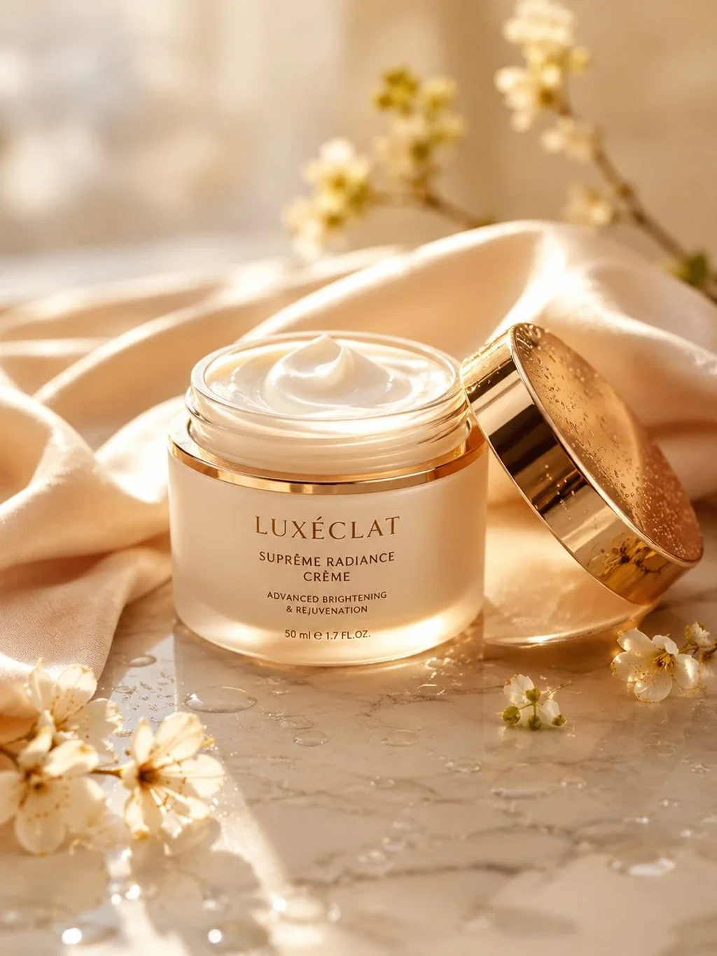 Premium Skincare Cream Jar Placed on a Smooth Marble Surface