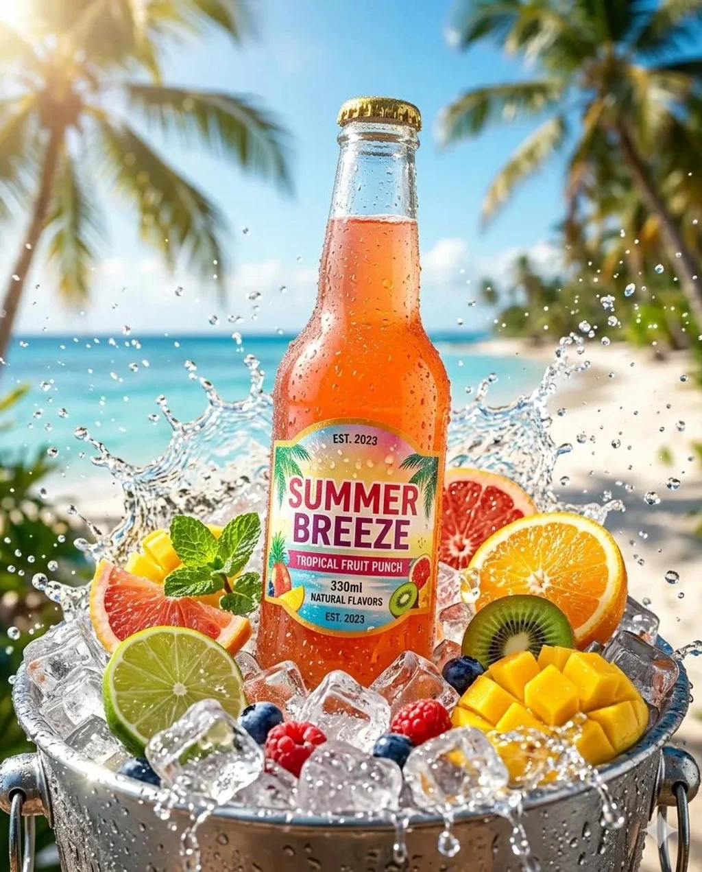 Food — A refreshing cold drink bottle placed on wet