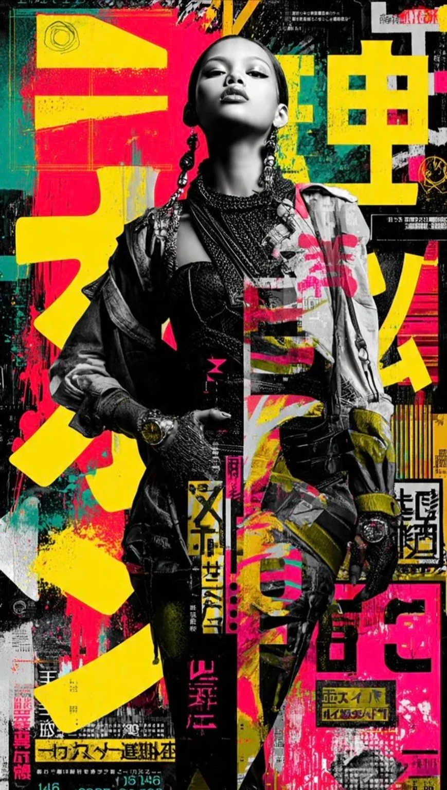 A Striking, Avant-Garde Editorial Collage Featuring a Confident Fashion Model