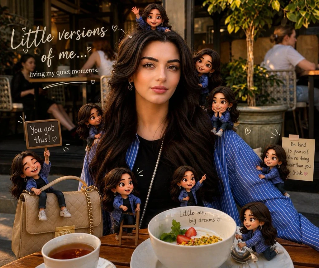 Illustration & 3D — Mini chibi 3D versions of the same person a