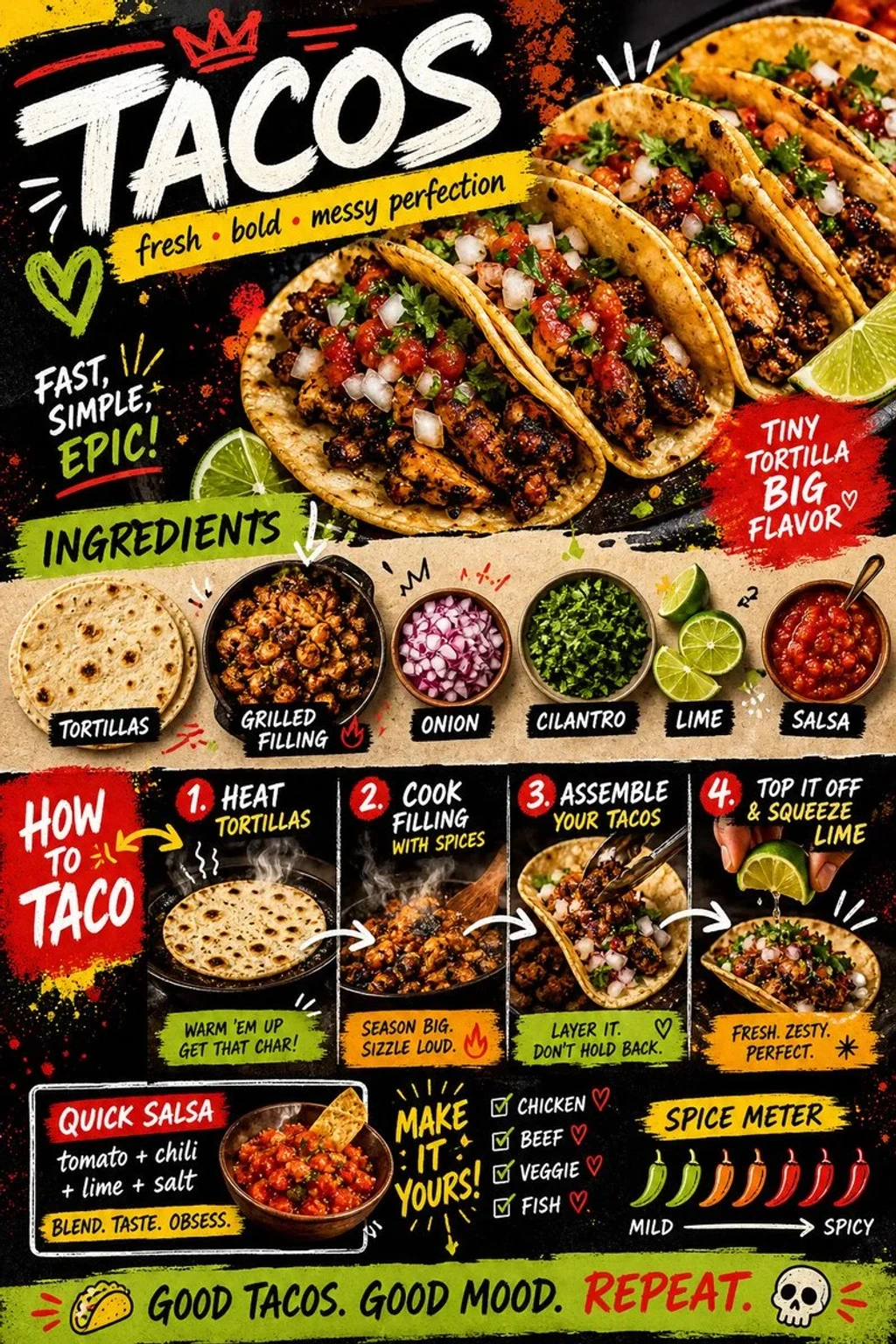 Food — Create a bold vibrant streetstyle recipe c