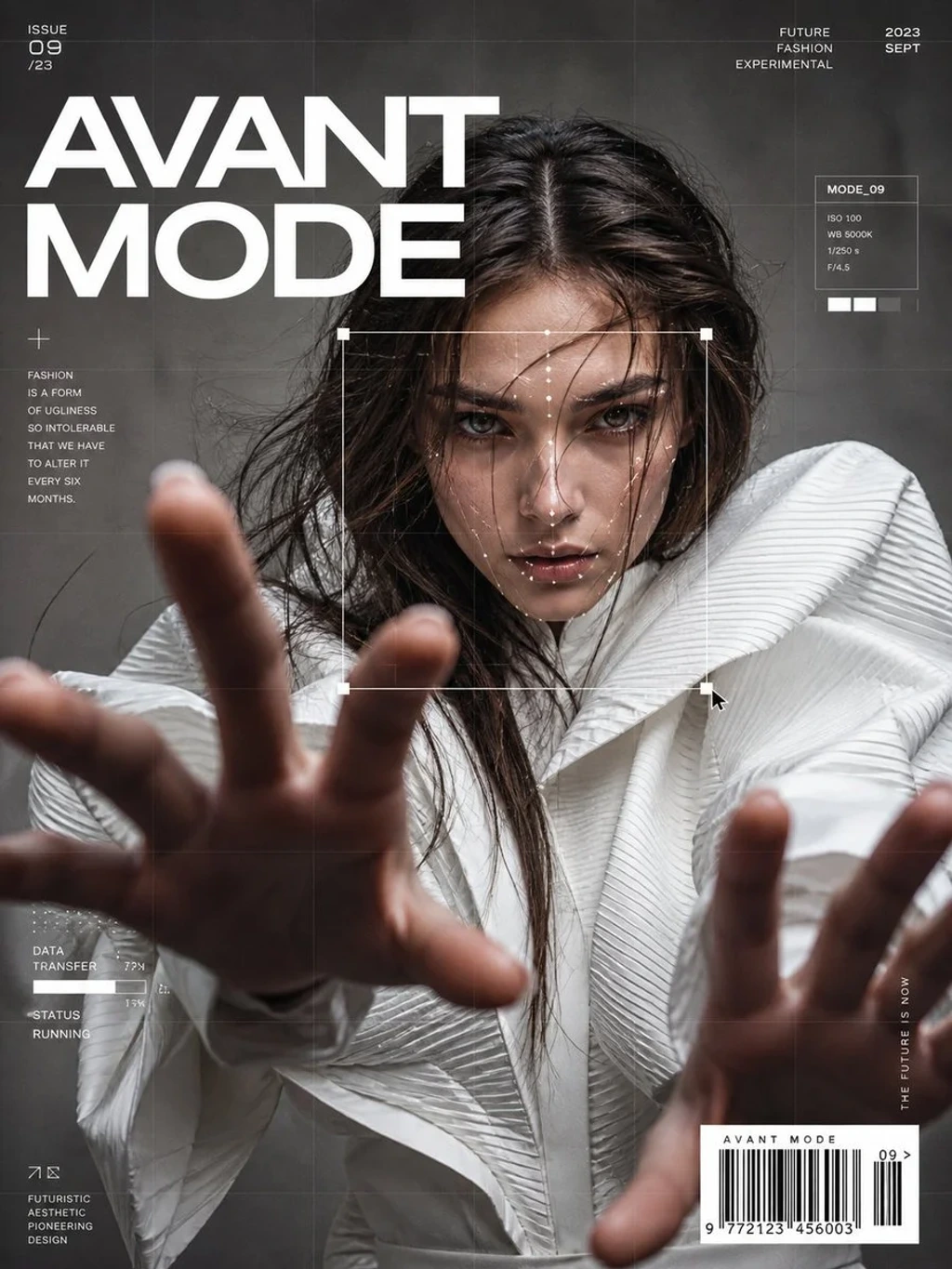 Creative Visuals — Ultrarealistic fashion editorial portrait of