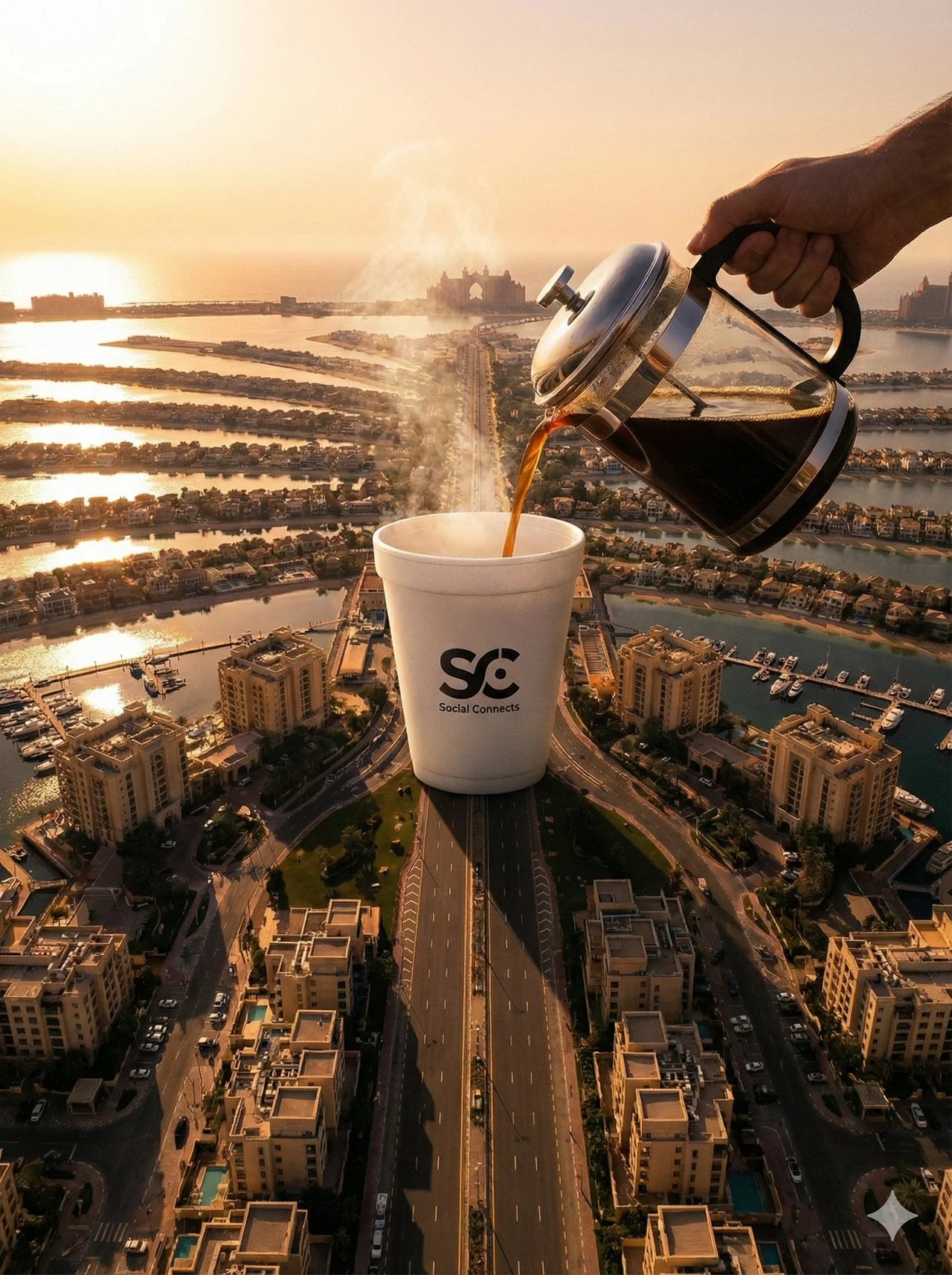 An aerial photograph captures a surreal scene where a