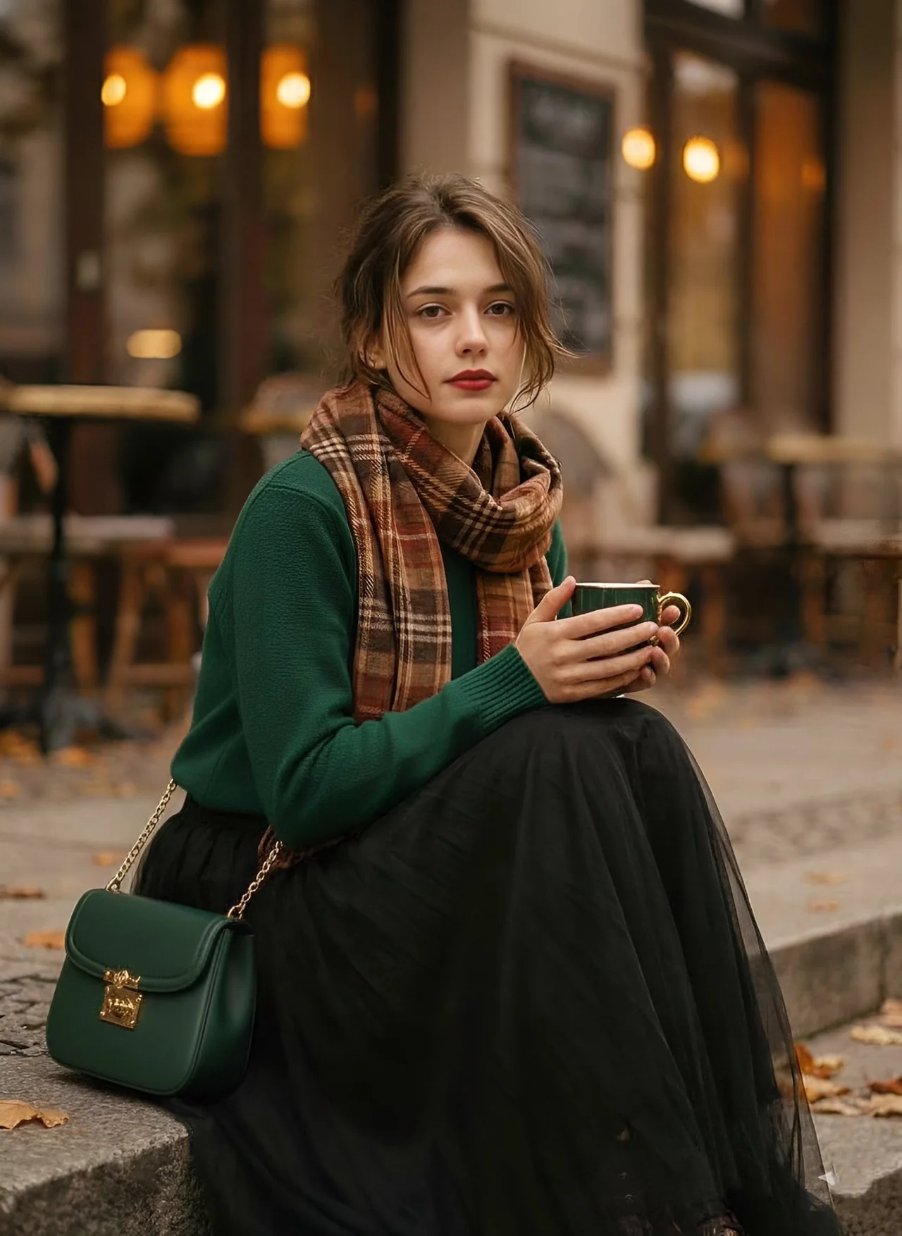 Aesthetic 1970s-inspired fashion portrait of a stylish