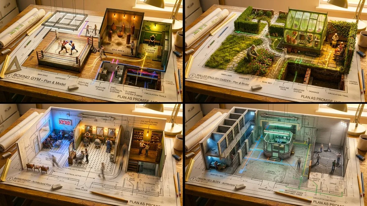 An architectural floor plan of a LOCATION spread