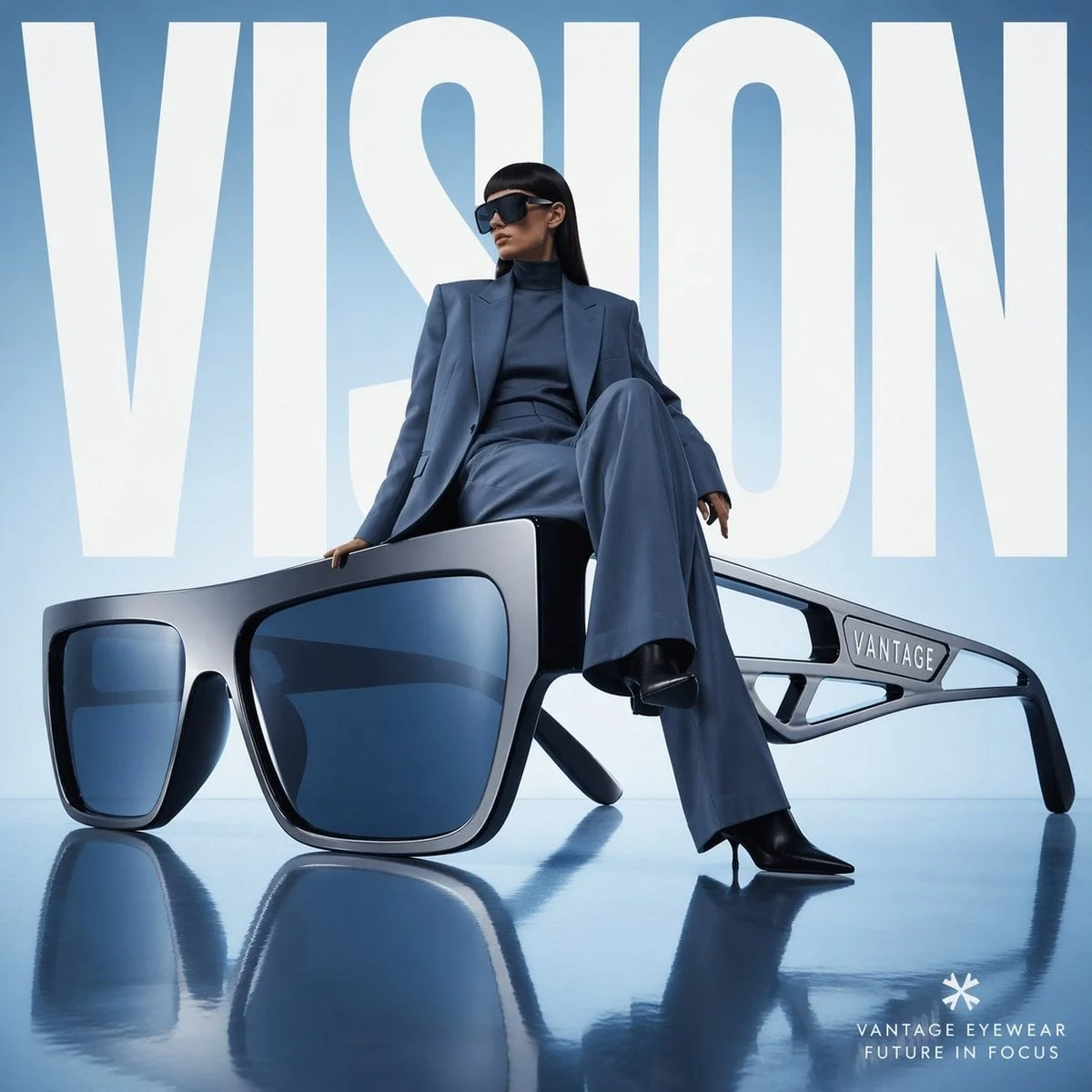 Avant-garde fashion advertisement oversized futuristic