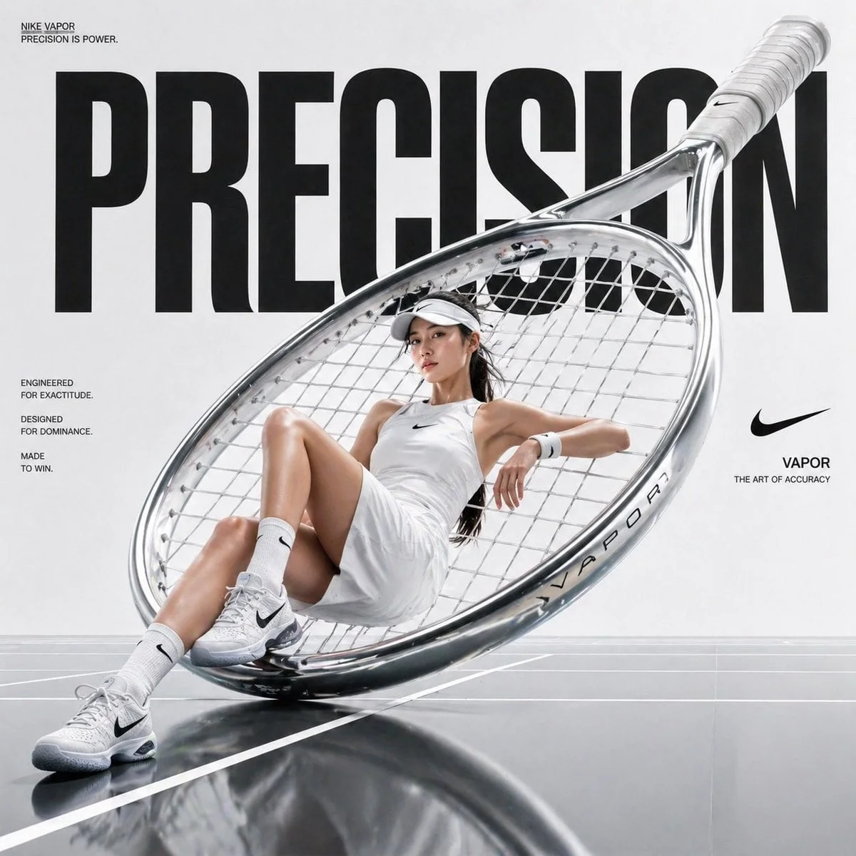 Avant-garde sports fashion advertisement oversized