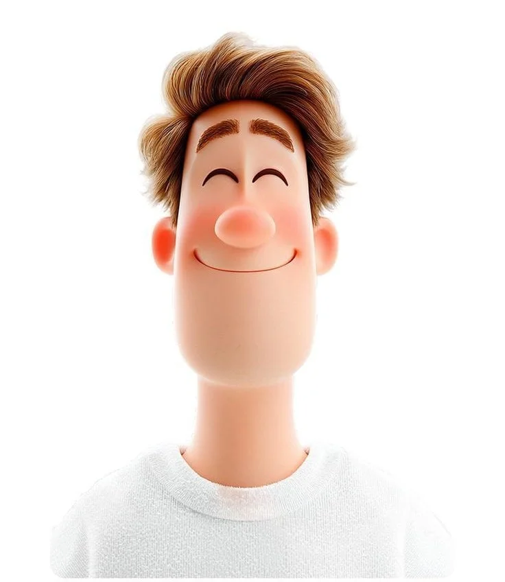 3D avatar of a man with a happy face on a white