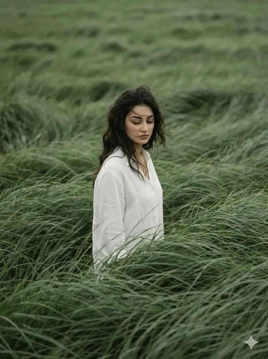 Create a 3 4 cinematic atmospheric editorial portrait