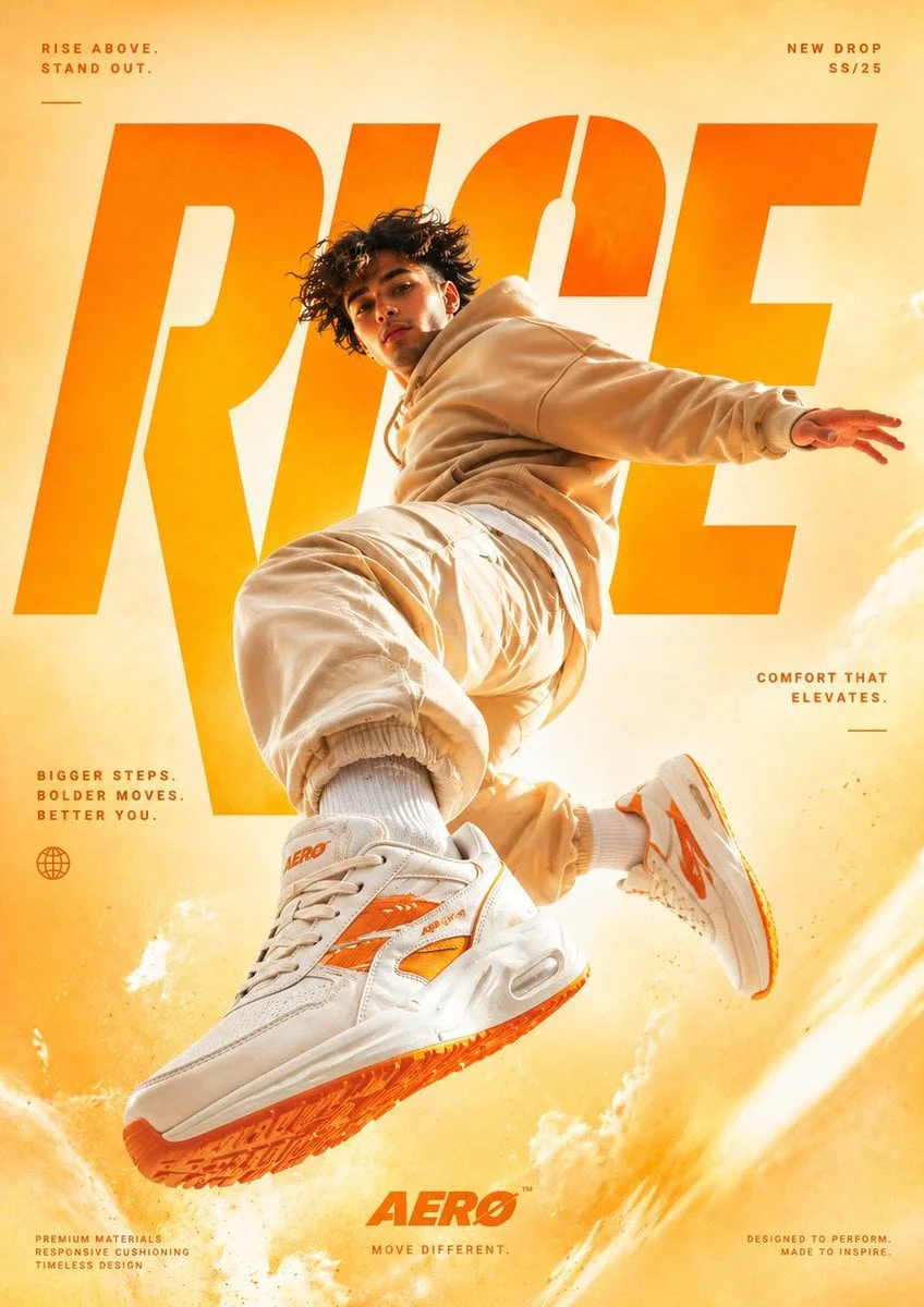A cinematic high-end sneaker advertisement poster