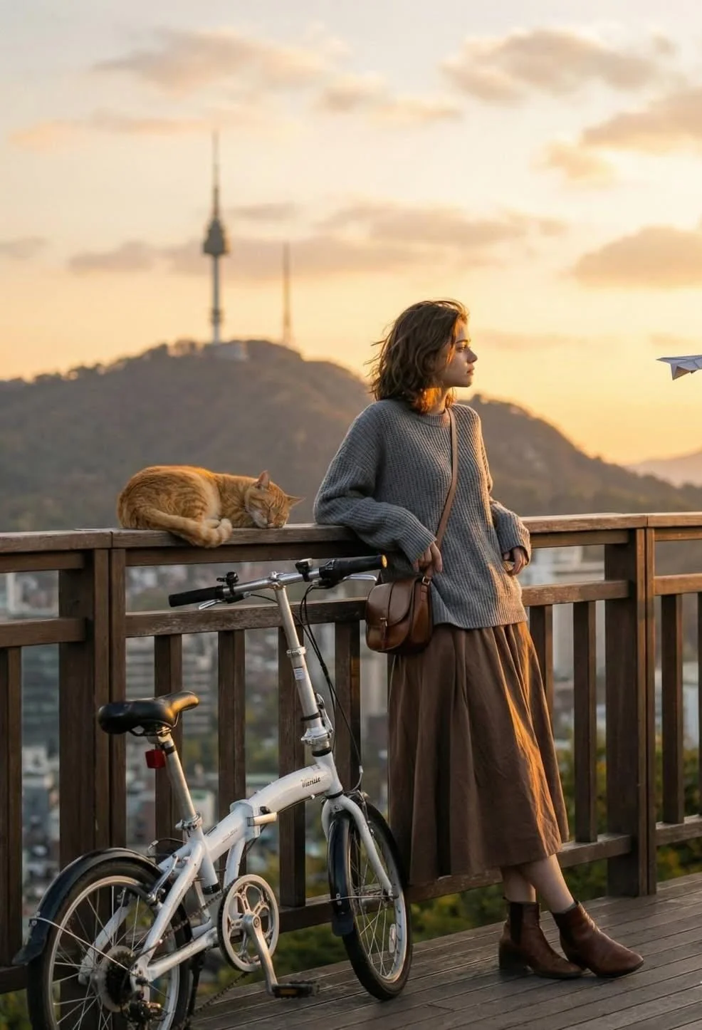 A cinematic golden-hour photograph of a young woman