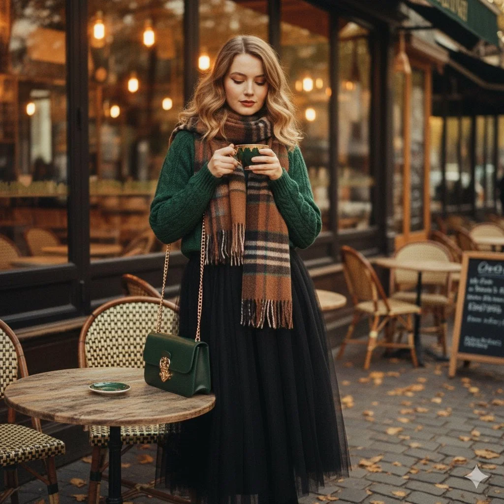 A cinematic 1970s-inspired fashion portrait of a
