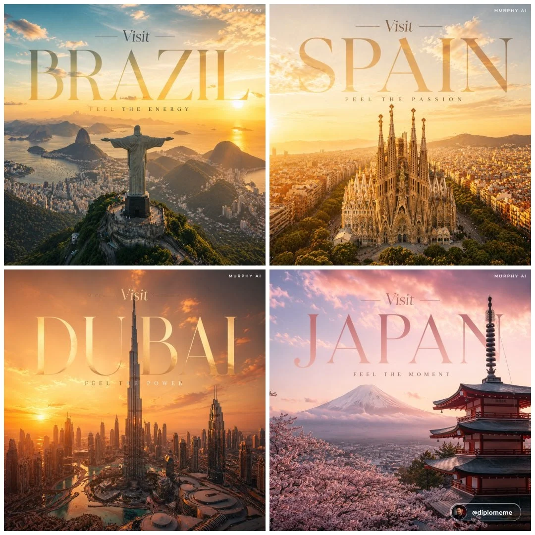 Cinematic luxury tourism poster Spain iconic view of