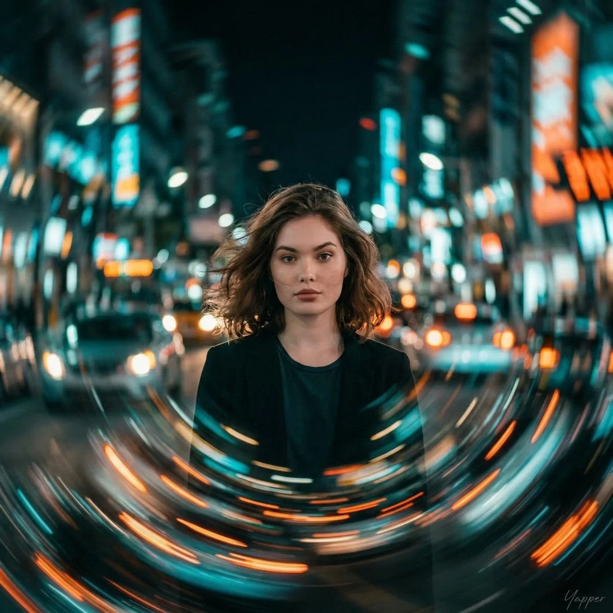 cinematic portrait of a young woman standing perfectly