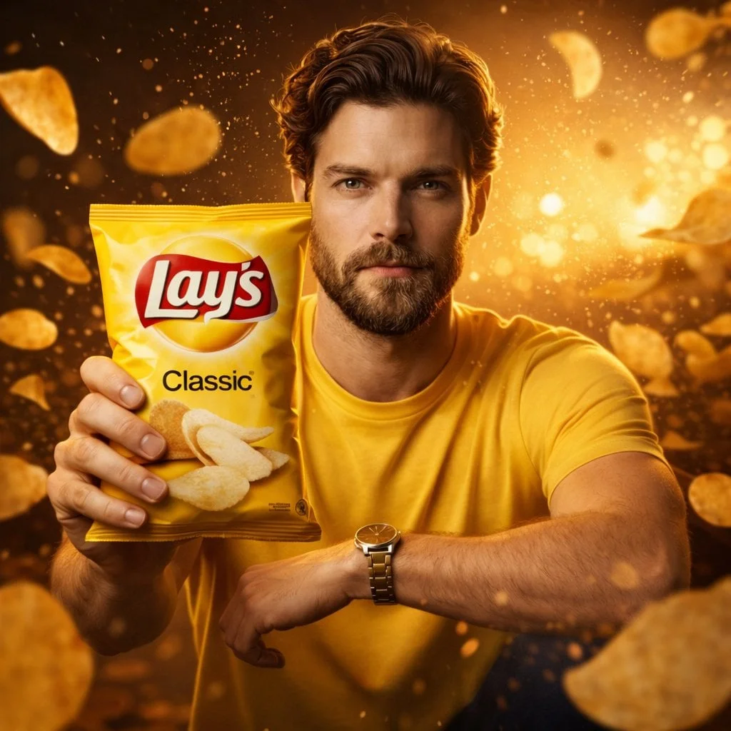 A cinematic ultra-realistic advertising shot of a man