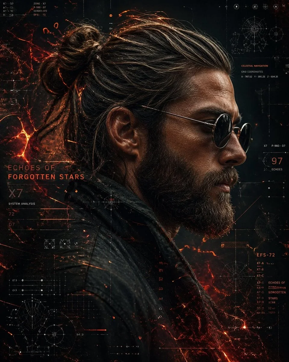 A cinematic side-profile portrait of a rugged man with a