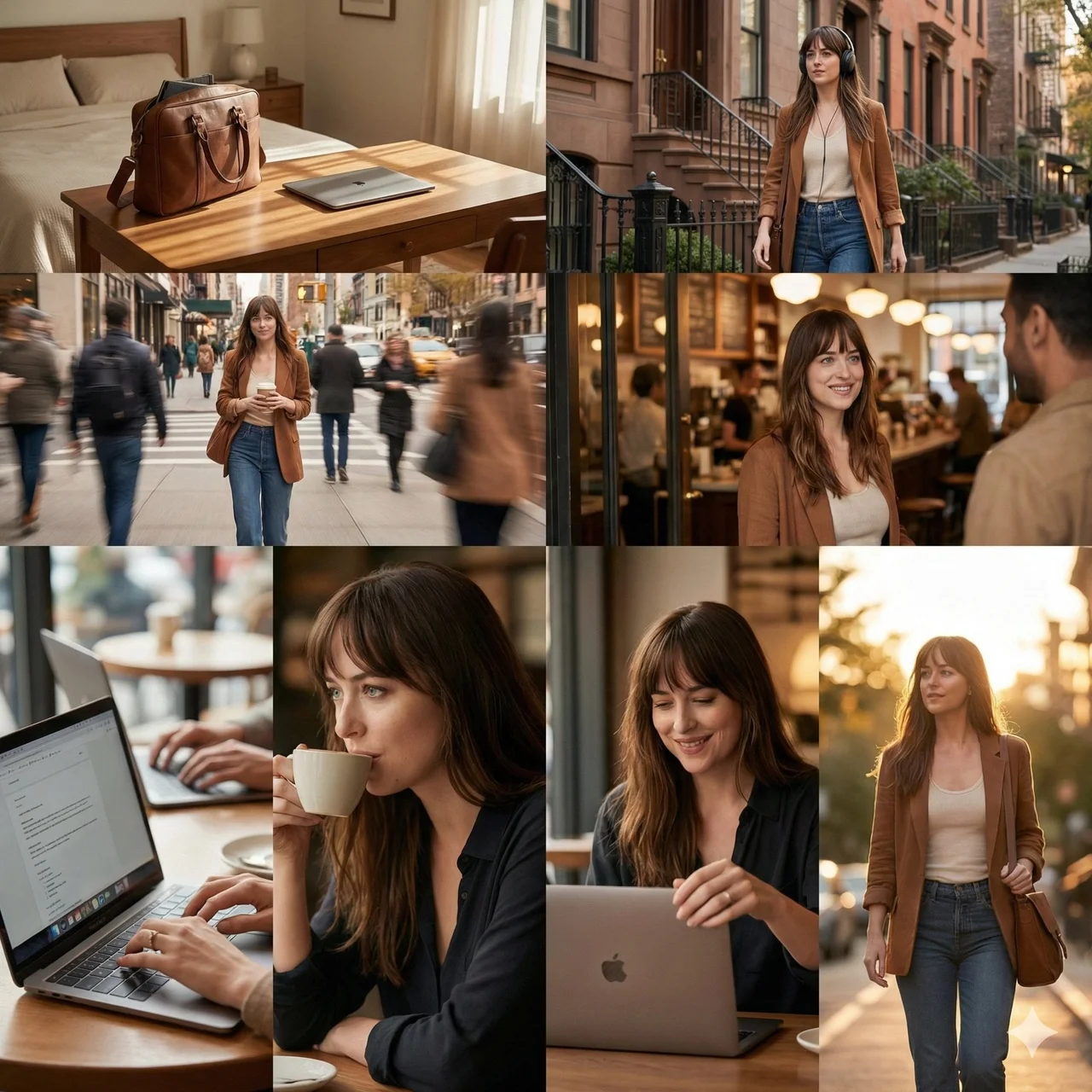 cinematic 8-photo storytelling collage featuring the
