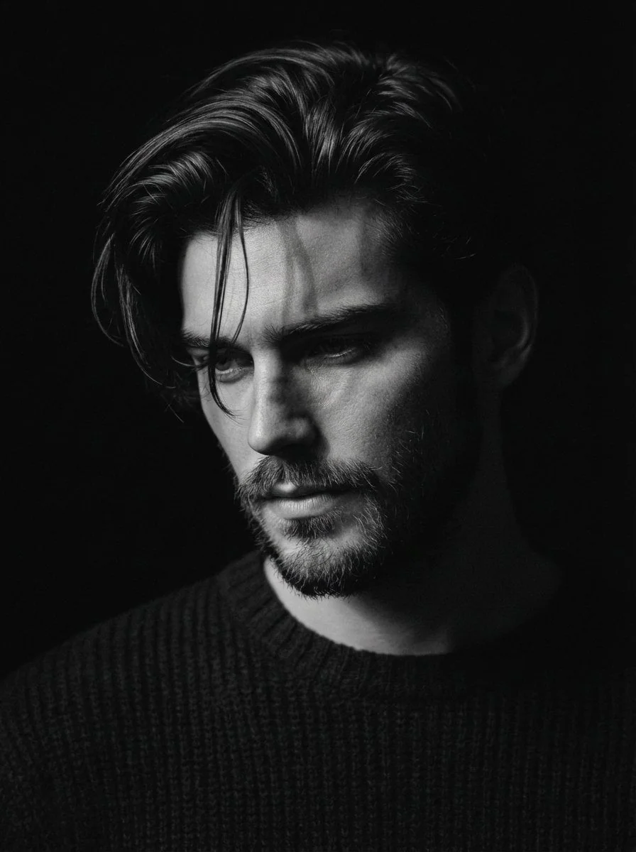 Close-up black and white portrait of a man use image